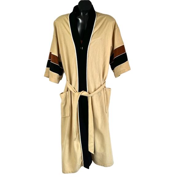 Vintage 80s After All Velour Robe Neutral Browns - Picture 1 of 8